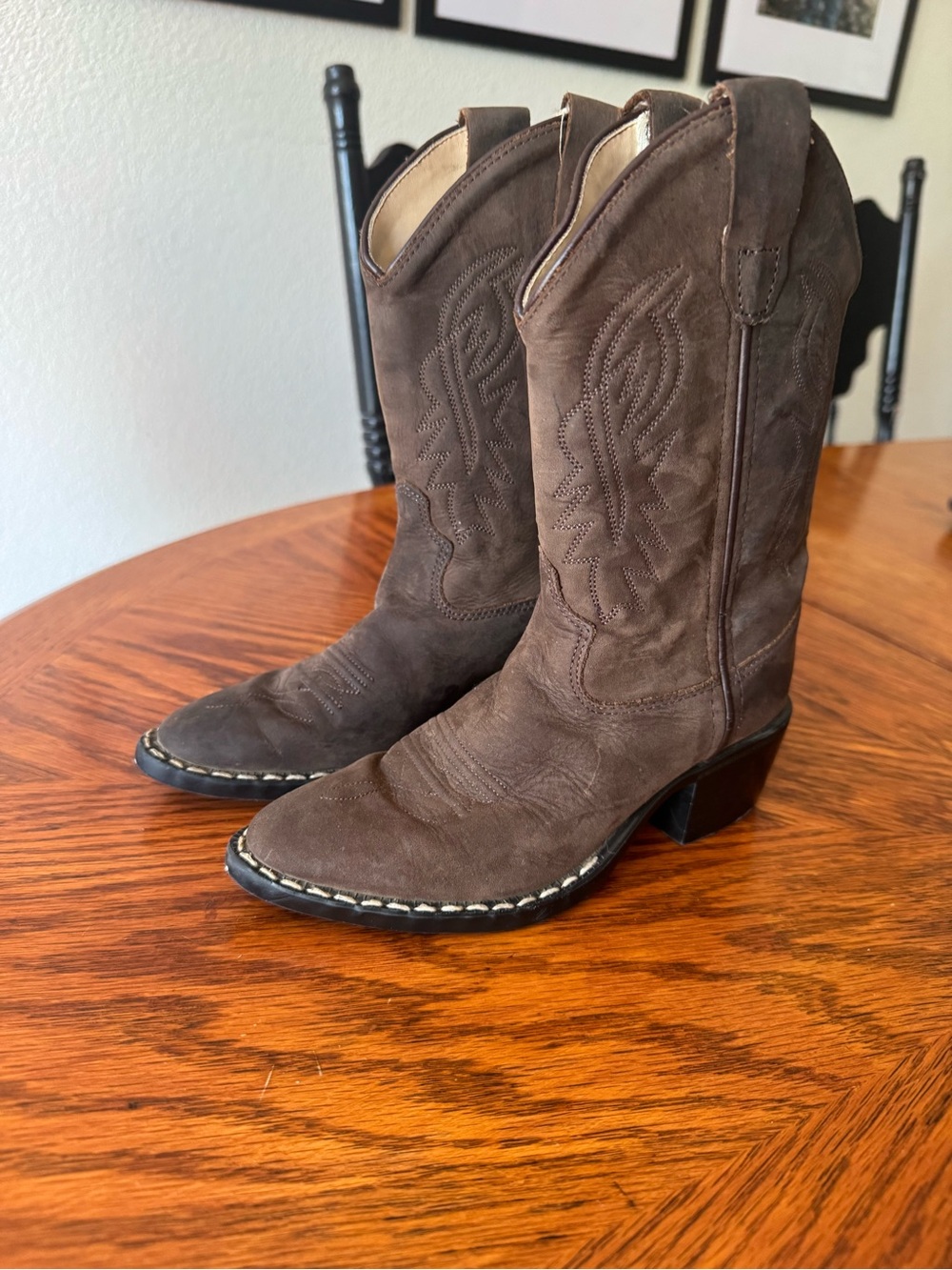 Kids Cody James Brown Suede Western Cowboy Boots - Pull-On Style Sz 12